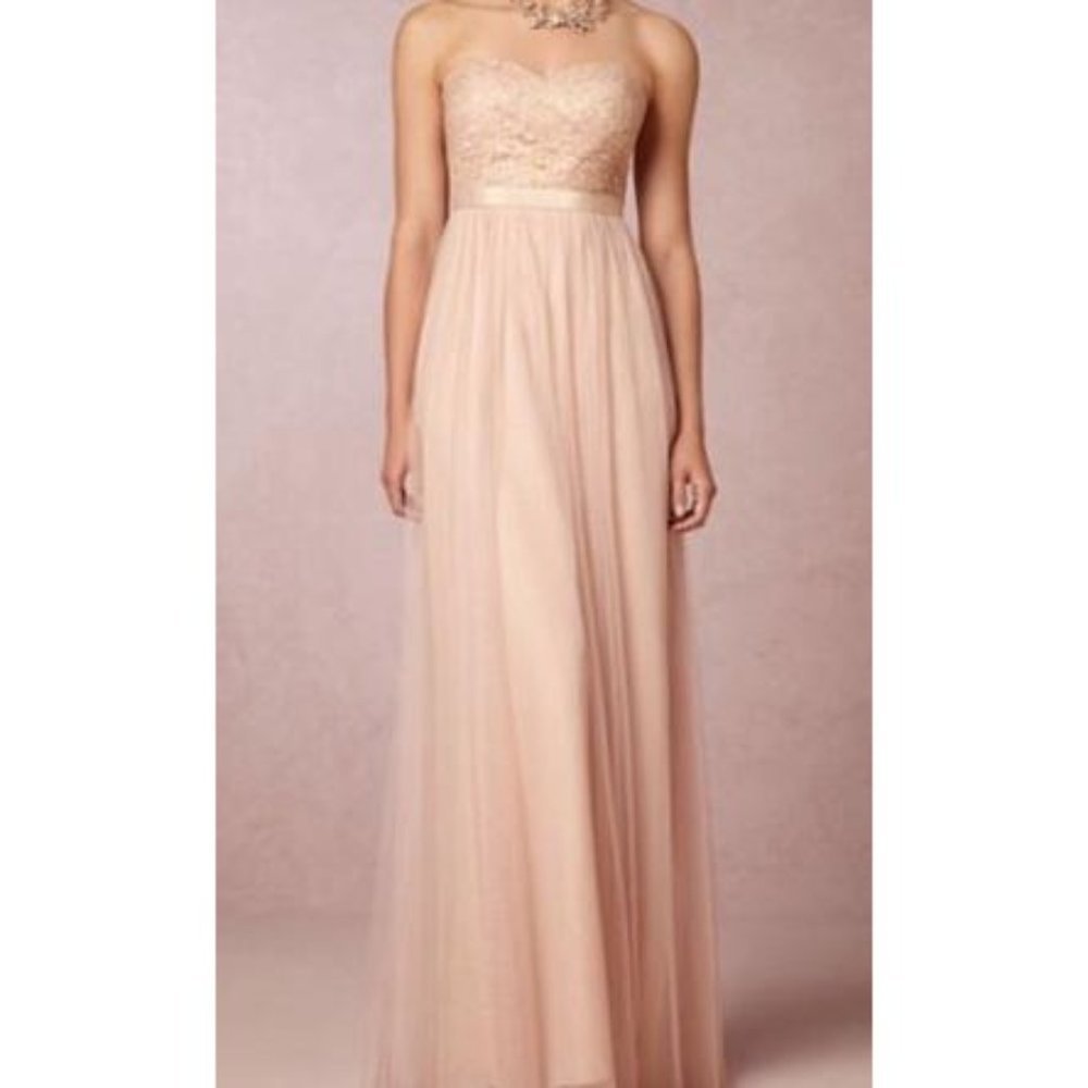 Jenny Yoo Woman's Sz 10 Blush Pink Strapless Lace and Tulle Bridesmaid‎ Dress